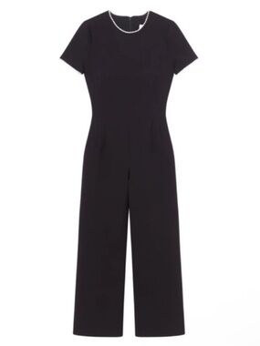 Gal Meets Glam Women’s Black Pearl Trim Short Sleeve Jumpsuit Size 2